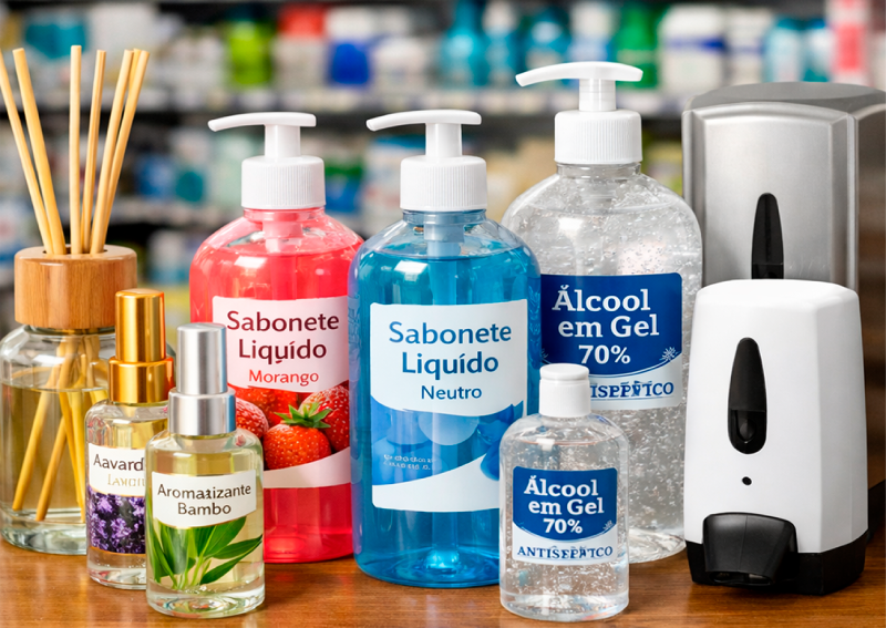 aromatizadores de ambiente, sabonetes líquidos, bactericidas, álcool gel e refis para dispensers