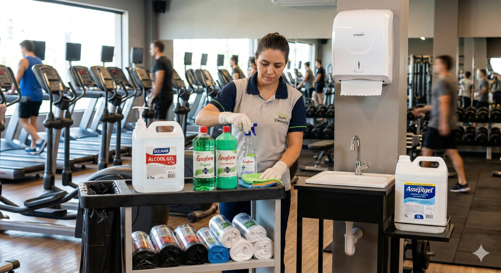 Academias precisam de higienização frequente de equipamentos, vestiários e banheiros para garantir um ambiente agradável e seguro